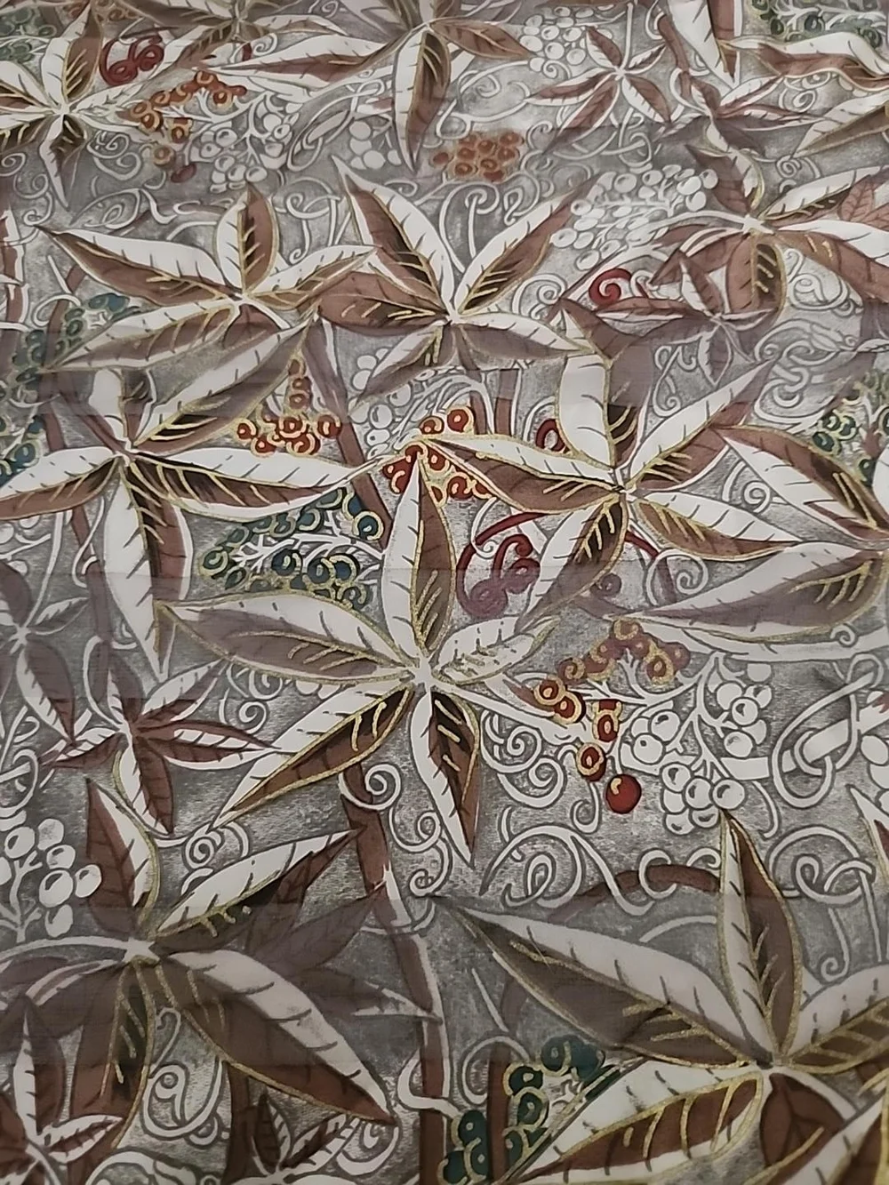 Hiroko for Dozo Silk Scarf Brown Botanical Print 34